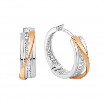 Ohrringe Silber 925 zweifarbig 16mm Durchmesser mit weißem Zirkonia