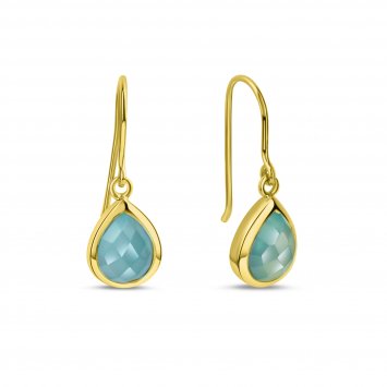 Ohrringe Silber 925 vergoldet 27mm lang mit hellblauem Chalcedon