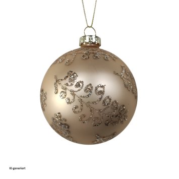 Weihnachtskugel Ø 8 cm Gold mit Ornament und Glitzer