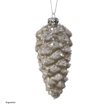 Christbaumschmuck in Zapfenform Weiß Glitzer