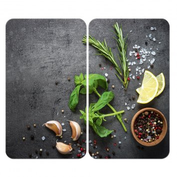 Herdabdeckplatte Universal Mod. Kräuter, 2er Set, für alle Herdarten geeignet