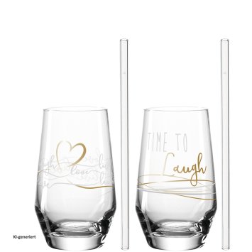 2 Longdrinkgläser 2 Trinkhalme Laugh