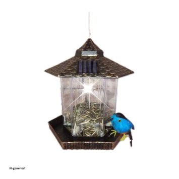 Vogelfutterhaus Nessa Metallic Gold mit Solarpanel