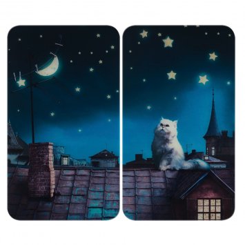 Herdabdeckplatte Universal Mod. Moon Cat, 2er Set, für alle Herdarten geeignet