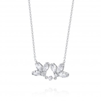 Kette 925 Sterling Silber rhodiniert Glänzend Blume Zirkonia weiß