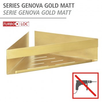 Turbo-Loc® Eckablage Mod. Genova Gold Matt, befestigen ohne Bohren mit Spezial-Klebepad
