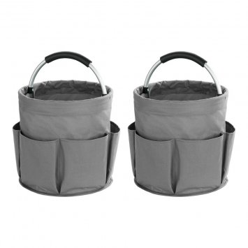 Universal Reinigungs Caddy 16 l, Anthrazit, 2er Set, mit 6 Außentaschen für Schwämme und Tücher