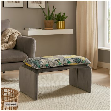 Polsterhocker B/H/T 61 x 34,5 x 40 cm Vance Dreamy Forest Grau