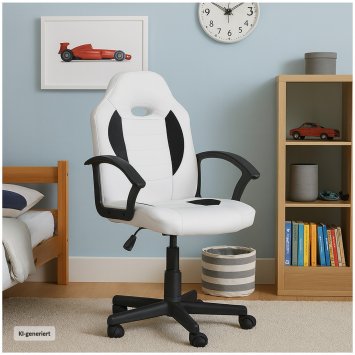 Schreibtischstuhl Junior höhenverstellbar ergonomischer Drehstuhl Weiß-Schwarz