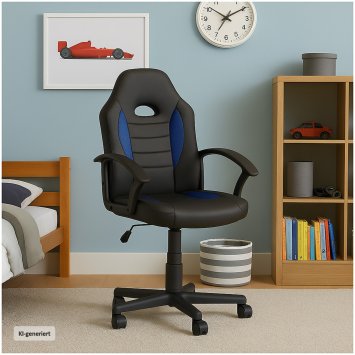 Schreibtischstuhl Junior höhenverstellbar ergonomischer Drehstuhl Schwarz-Blau