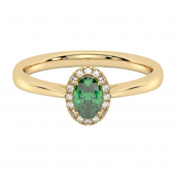 Ring 585 Gelbgold mit im Labor gezüchteten Diamanten und Smaragd