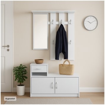 Garderobe Weiß mit Spiegel Schrank und Ablage für Flur Diele oder Eingangsbereich