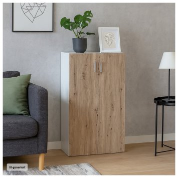 Kommode mit 3 Regalfächern Nina Weiß-Artisaneiche