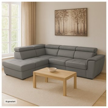 Couch Sandy mit Ottomane links Grau