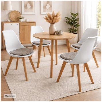 Esszimmerstuhl 4er Set Weiß mit Kunstledersitz Atlanta Braun mit Ornament