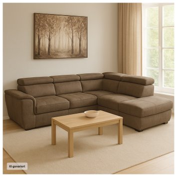 Couch Sandy mit Ottomane rechts Braun