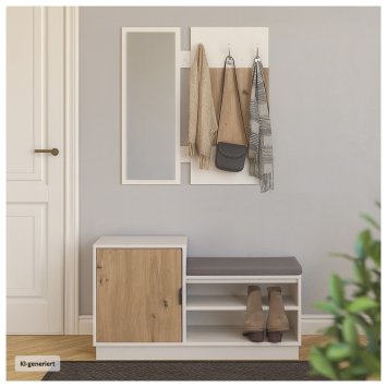 Garderobenpaneel mit Spiegel und Schuhbank Dana Weiß-Artisaneiche