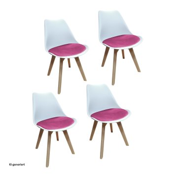 Esszimmerstuhl Samt 4er Set Atlanta Weiß/Pink