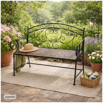 Metall Gartenbank mit Mosaik Sitzfläche Vintage Gartenbank 109 cm