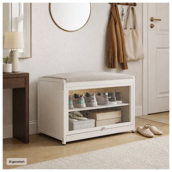 Schuhschrank mit Schiebetür und Sitzkissen Beige