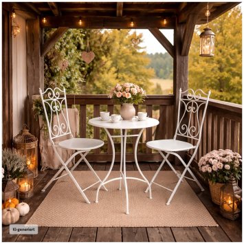 Bistro Sitzgruppe Metall Creme Tisch mit 2 Stühlen Balkon Set Gartenmöbel