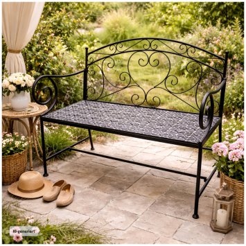 Metall Gartenbank mit Mosaik Sitzfläche Vintage Gartenbank 109 cm