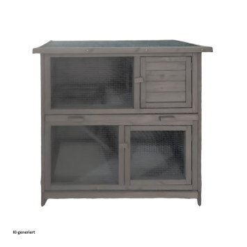 Hasenstall aus Holz in Grau mit aufklappbarem Dach