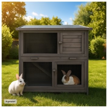 Kleintierstall aus Holz in Grau, ideal für Kaninchen