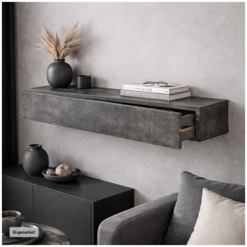 Wandregal mit Schublade 80 cm Betonoptik