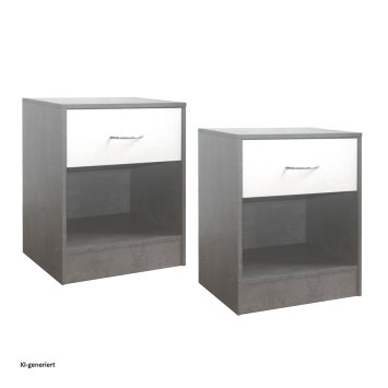 Nachtschrank 2er Set Thekla Beton/Weiß