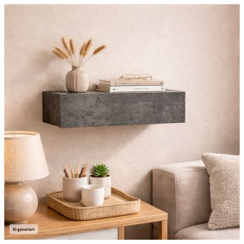 Wandregal mit Schublade 40 cm Betonoptik