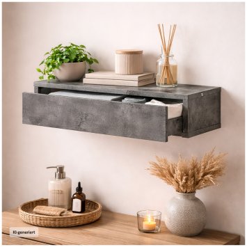 Wandregal mit Schublade 60 cm Betonoptik