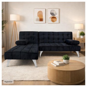 Ecksofa Miranda mit Bettfunktion Velvet Schwarz
