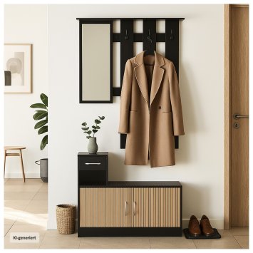 Garderobenpaneel mit Spiegel und Schuhschrank Dana Schwarz-Eiche mit Streifen