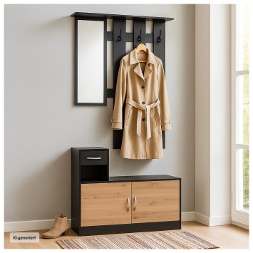 Garderobenpaneel mit Spiegel und Schuhschrank Dana Schwarz-Artisaneiche