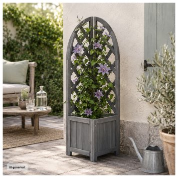 Pflanzkasten mit Rankgitter aus Holz Blaugrau Blumenkasten für Balkon, Terrasse und Garten