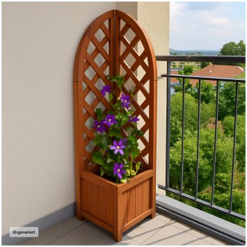 Pflanzkasten mit Rankgitter aus Holz braun Blumenkasten für Balkon, Terrasse und Garten