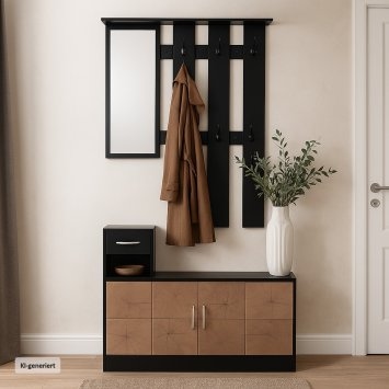 Garderobenpaneel mit Spiegel und Schuhschrank Dana Schwarz-Baumscheibe