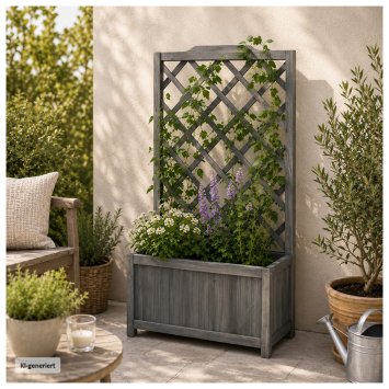 Pflanzkasten mit Rankgitter aus Holz Grau Blumenkasten für Terrasse und Balkon