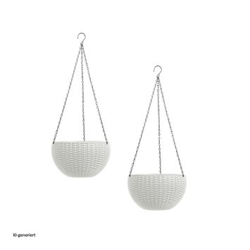 Blumenampel 2er Set Rattanoptik Weiß