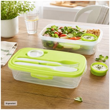6er Set Frischhaltedosen mit Besteck und Dressingdose Meal Prep Boxen