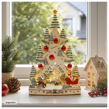LED Schwibbogen Weihnachtsbaum mit Kugeln und Schlitten