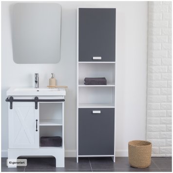 Hochschrank Badschrank Grau Stauraumschrank mit Türen und Fächern