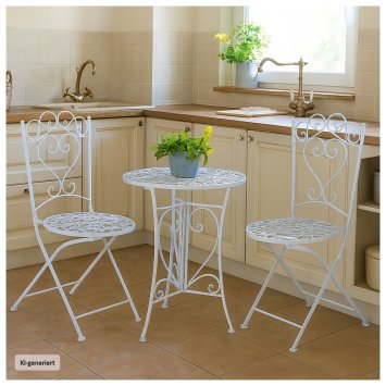 Romantisches 3-teiliges Bistro-Set aus Metall - Weiß