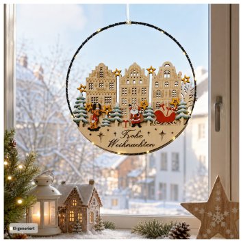 LED-Hängedekoration mit Weihnachtsmann und Rentier