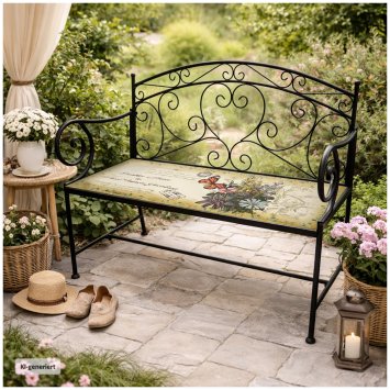 Gartenbank Celia Schmetterling Metallbank schwarz mit Motiv Sitzfläche 109 cm