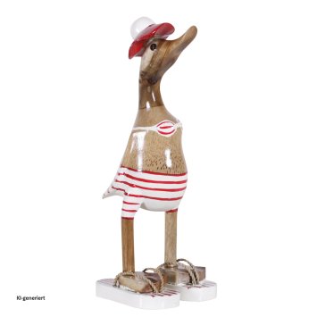 Dekoente Lotti Rotstreif-Schnabel aus Holz 25 cm Maritime Dekoration Rot Weiß