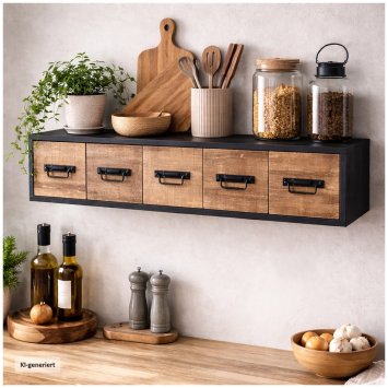 Wandregal Industrial mit 5 Schubladen Vintage Wandboard mit Ablage Holz Metall