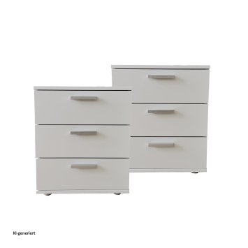 Nachtkommode 3 Schubladen Nina Weiß 2er-Set