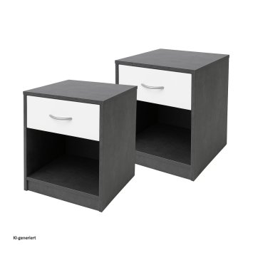 Nachtschrank mit 1 Schublade 2er-Set Nina Beton Weiß